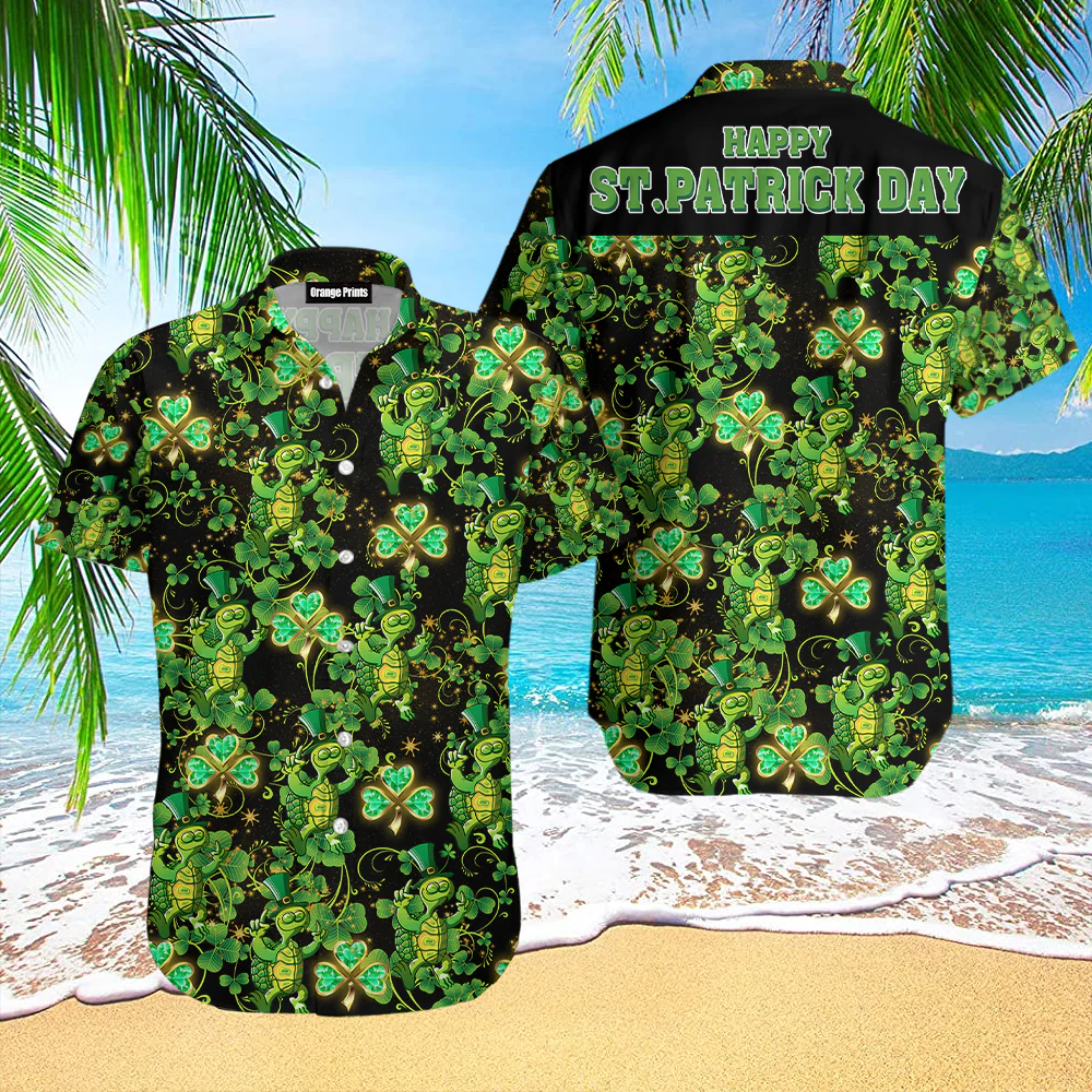 Green Turtle Happy St Patrick Day Hawaiian Shirt For