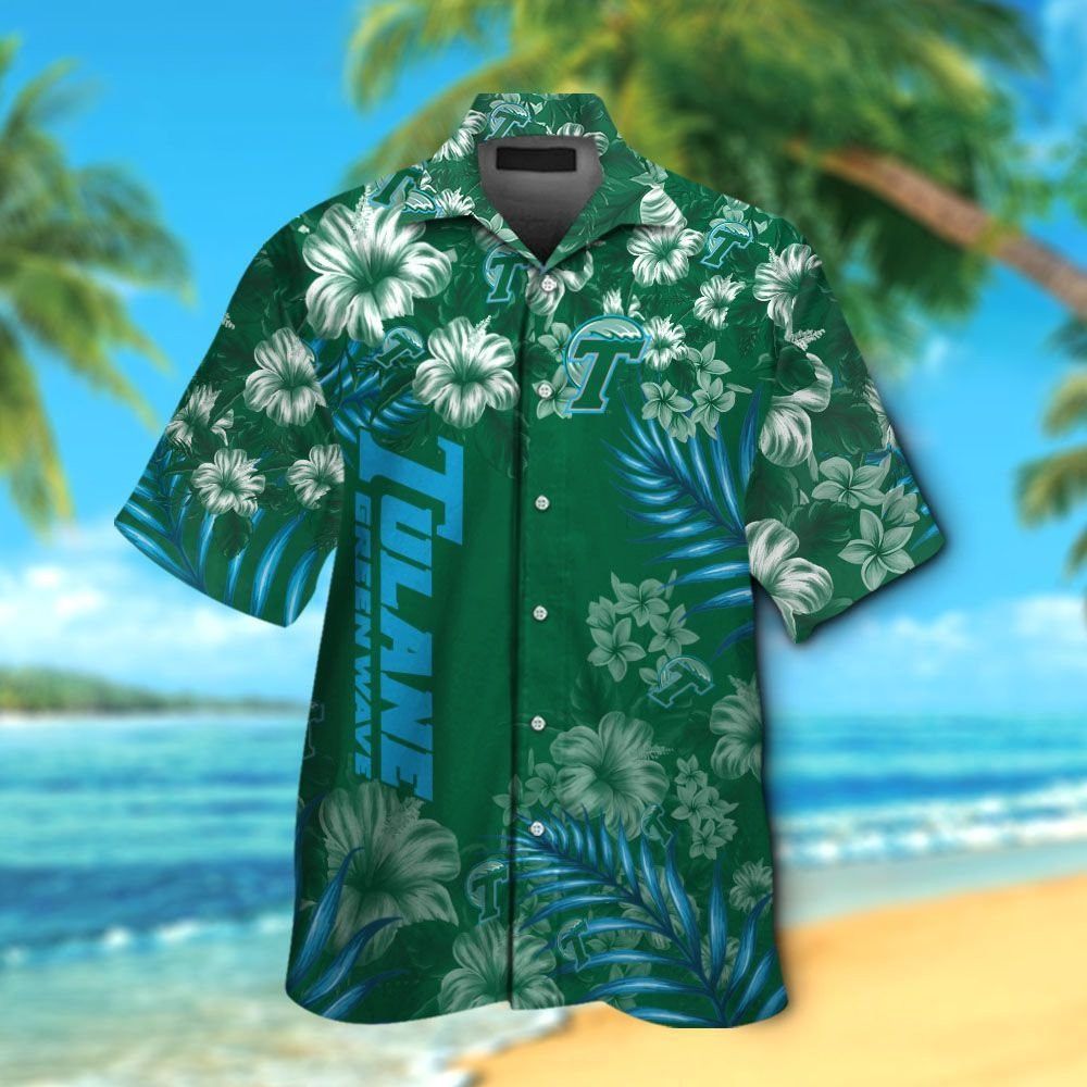 Green Wave Tulane Tropical Hawaiian Shirt Short Sleeve Button Up