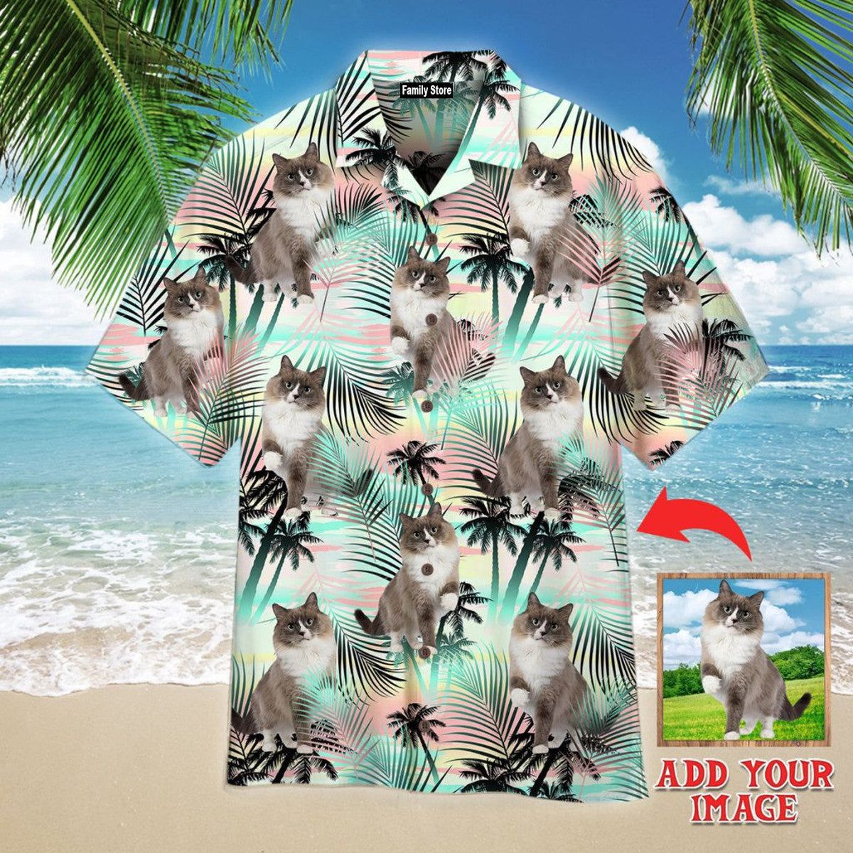 Grey Mink Ragdoll Cat Standing With Tropical Custom Hawaiian Shirt Grey Mink Ragdoll Cat Standing With Tropical Custom Hawaiian Shirt
