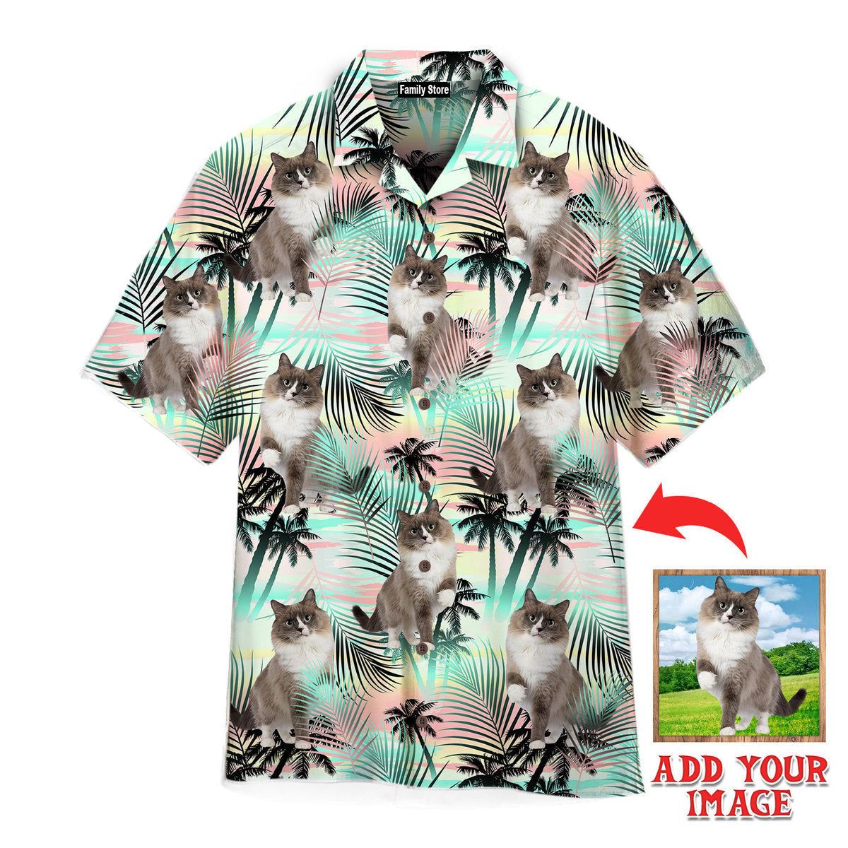 Grey Mink Ragdoll Cat Standing With Tropical Custom Hawaiian Shirt