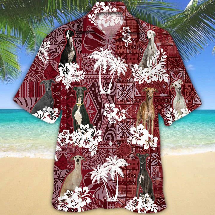 Greyhound Red Hawaiian Shirt, Gift For Dog Lover Shirts, Men’s Hawaiian Shirt, Summer Hawaiian Aloha Shirt