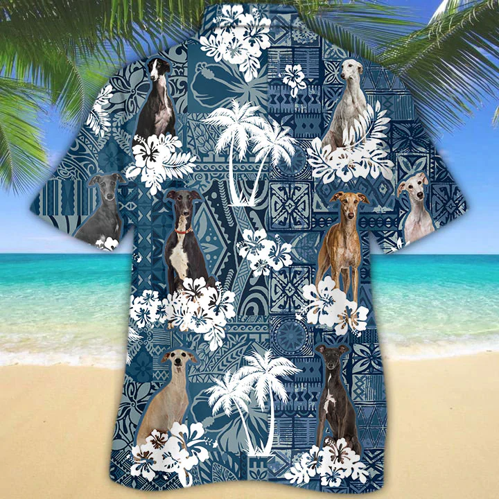 Greyhound Trendy Hawaiian Shirt, Flower Greyhound Short Sleeve Hawaiian Aloha Shirt For Men, Women