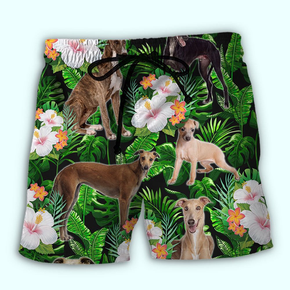 Greyhound Tropical Leaf Lover Trendy Aloha Hawaiian Beach Shorts
