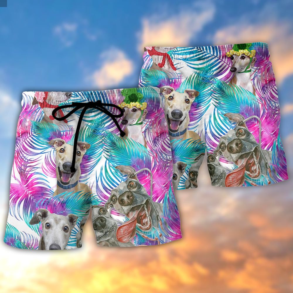Greyhound Tropical Leaf Style Trendy Aloha Hawaiian Beach Shorts