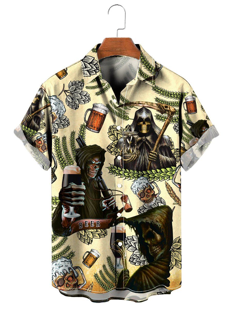 Grim Reaper Skull Beer Short Sleeve Shirt