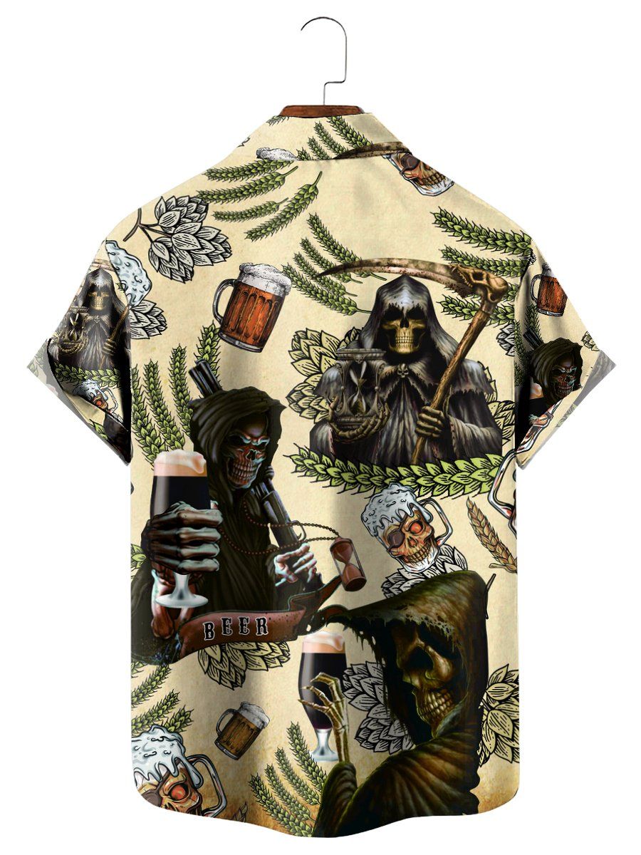 Grim Reaper Skull Beer Short Sleeve Shirt