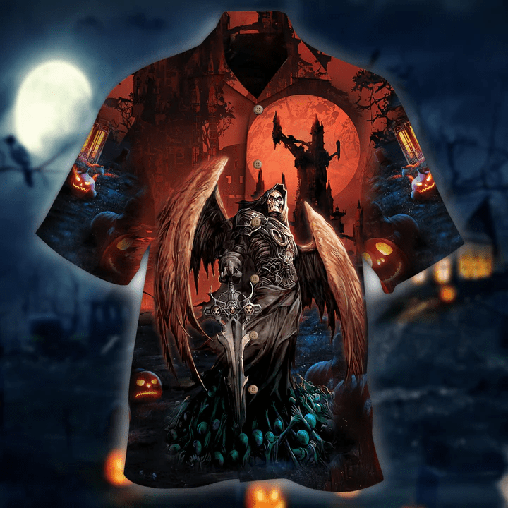 Grim Reaper Wings Design on Hawaiian Halloween Shirt