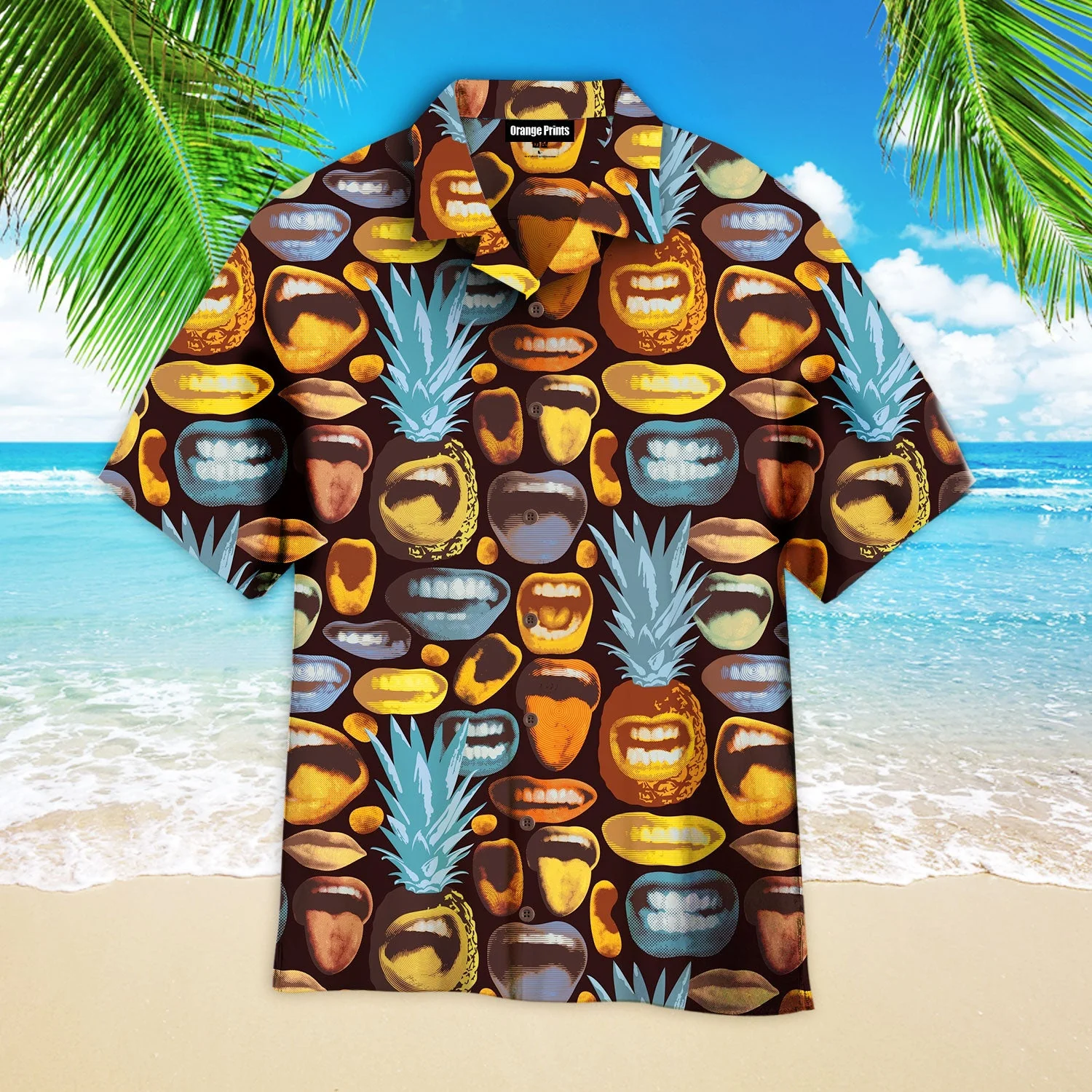 Grimasing Pineapples And Funny Human Mouths Pattern Trendy Hawaiian Shirt  Aloha Shirt