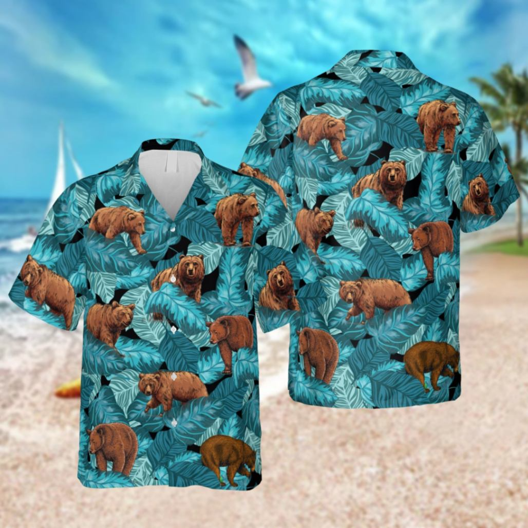 Grizzly Bear Trendy Hawaiian Shirt, 3D Beach Shirt