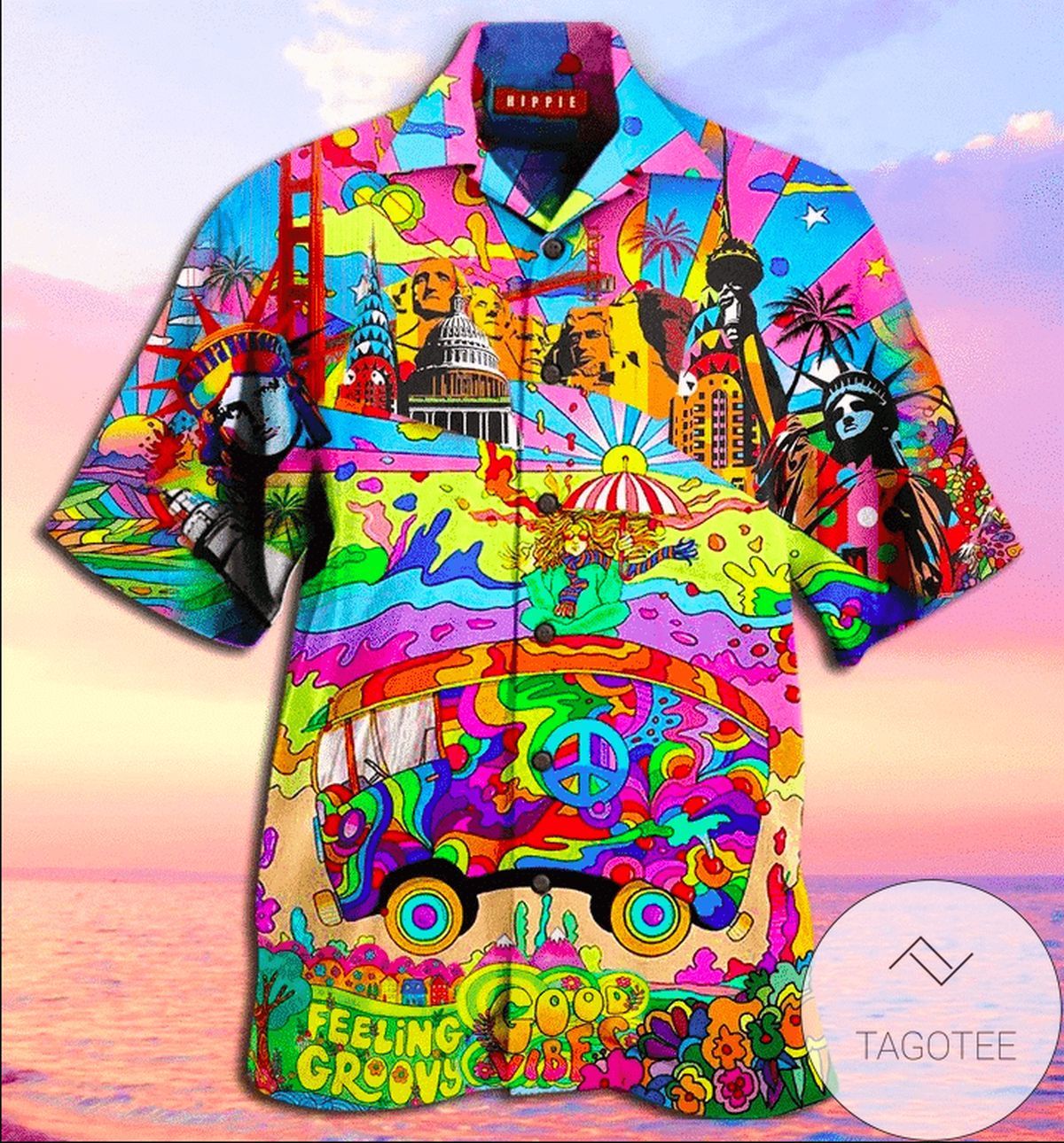 Groovy Hippie Design Spread Across This Colorful Hawaiian Shirt Art
