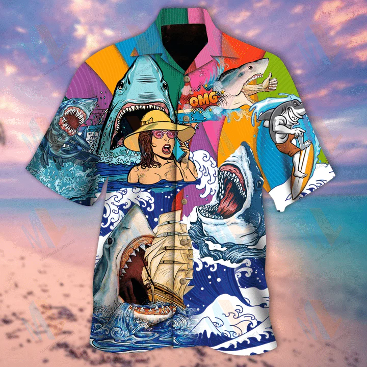 Groovy Sea Journey Hippie Sharks’ Hawaiian Shirt Voyage