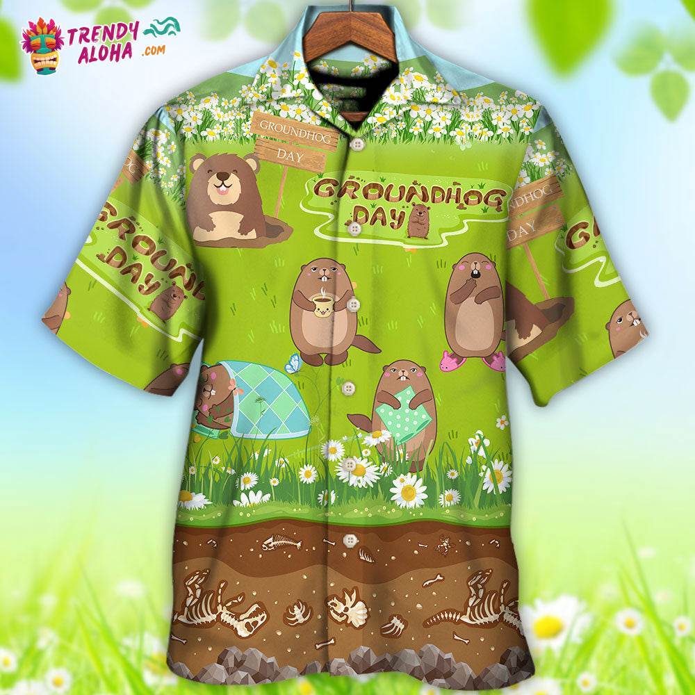 Groundhog Day Happy Spring Day With Grass Flowers Hawaiian Shirt – Trendy Aloha