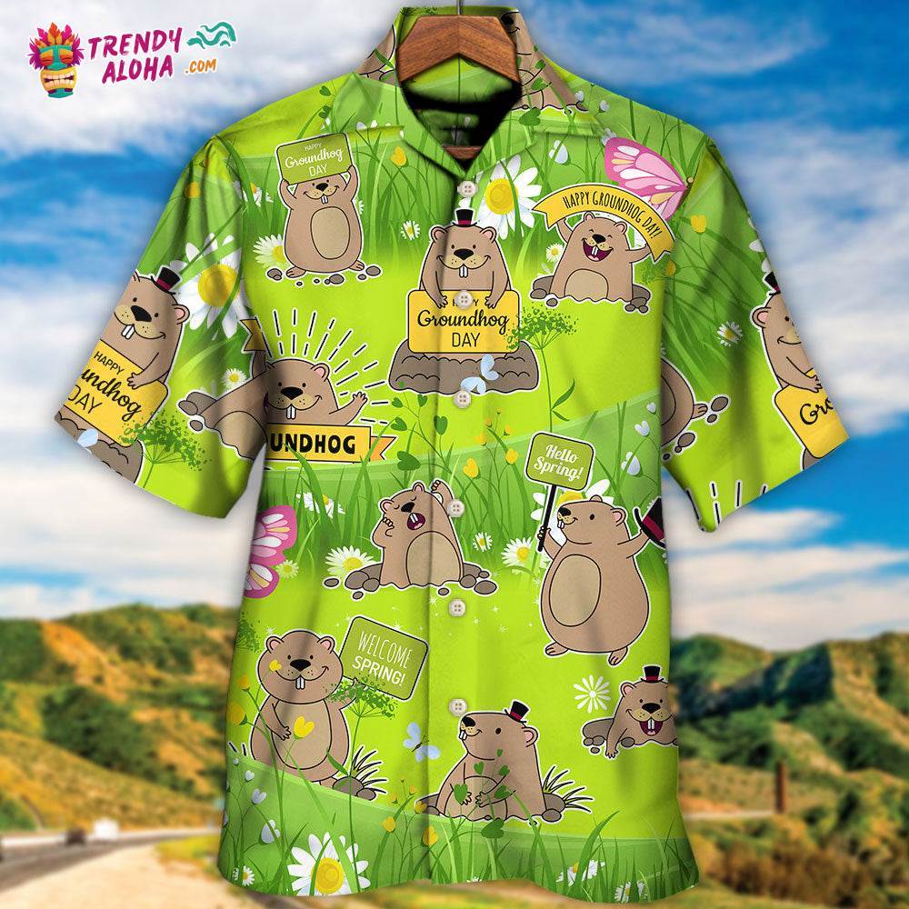 Groundhog Day Happy Spring With Flowers Hawaiian Shirt – Trendy Aloha