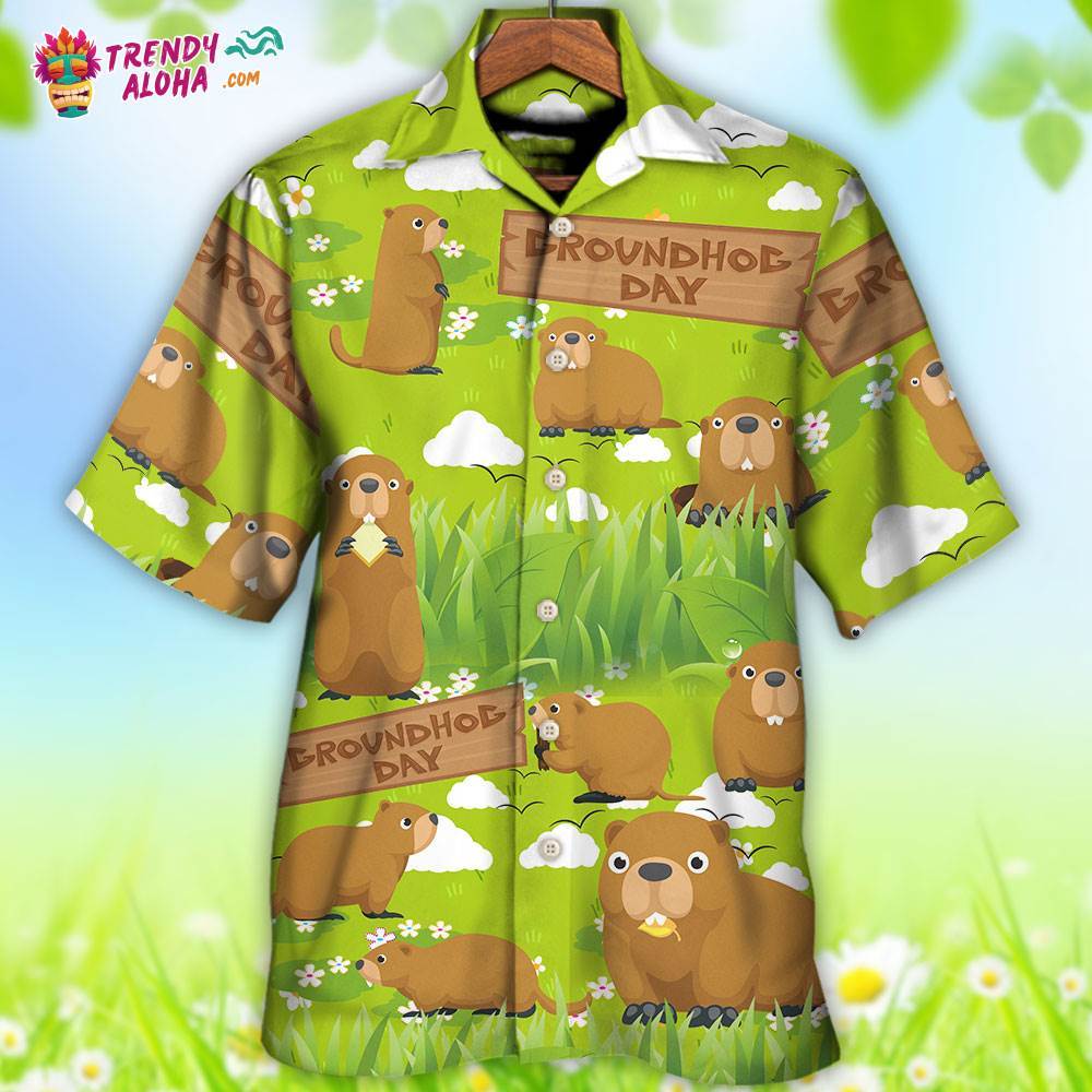 Groundhog Happy Day With Grass Flowers Garden Hawaiian Shirt – Trendy Aloha