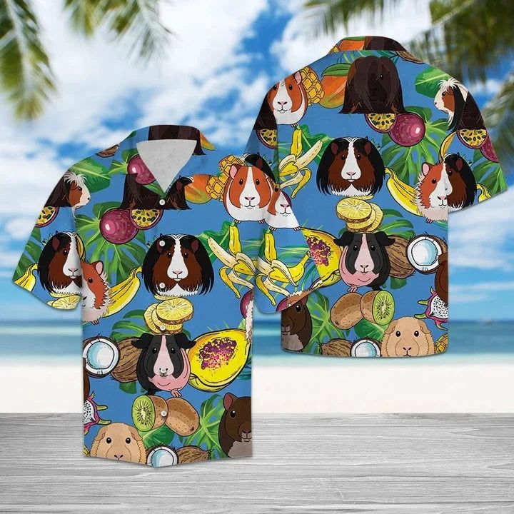 Guinea Pig Love Fruit On Blue Hawaiian Shirt Guinea Pig Love Fruit On Blue Hawaiian Shirt