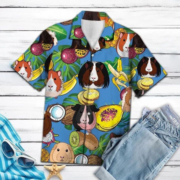 Guinea Pig Love Fruit On Blue Hawaiian Shirt