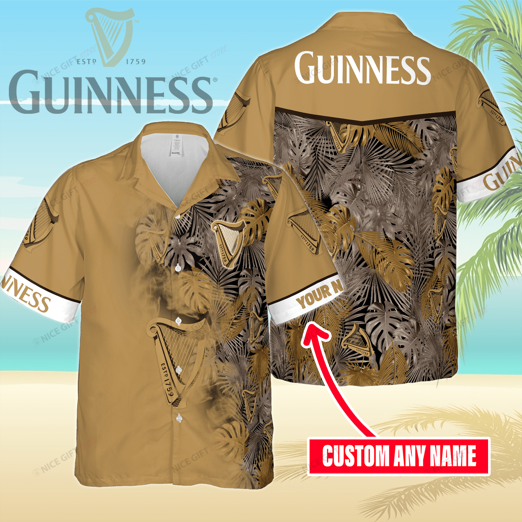 Guinness Custom Name Aloha Hawaiian Themed Shirt
