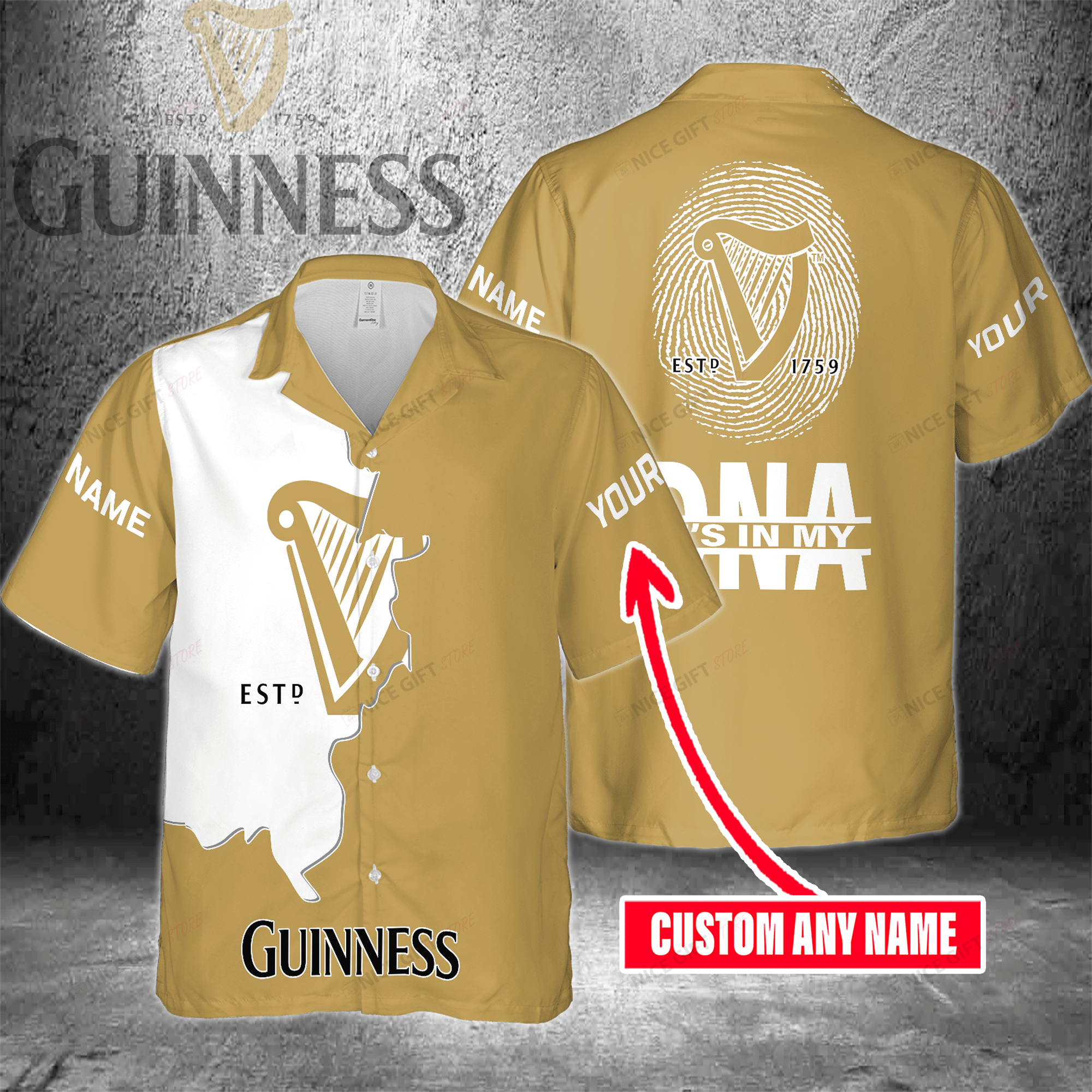 Guinness Custom Name Its In My Dna Hawaiian Shirt