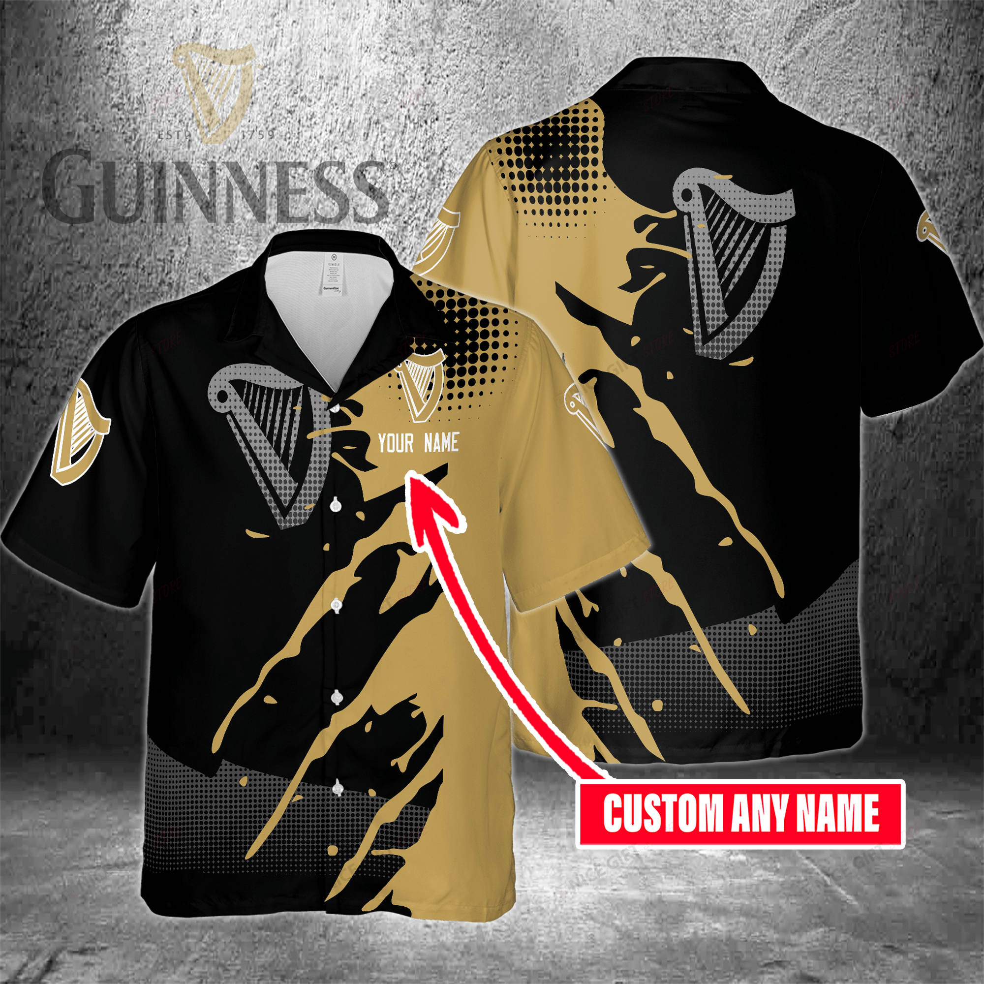 Guinness Custom Name on Personalized Hawaiian Shirt