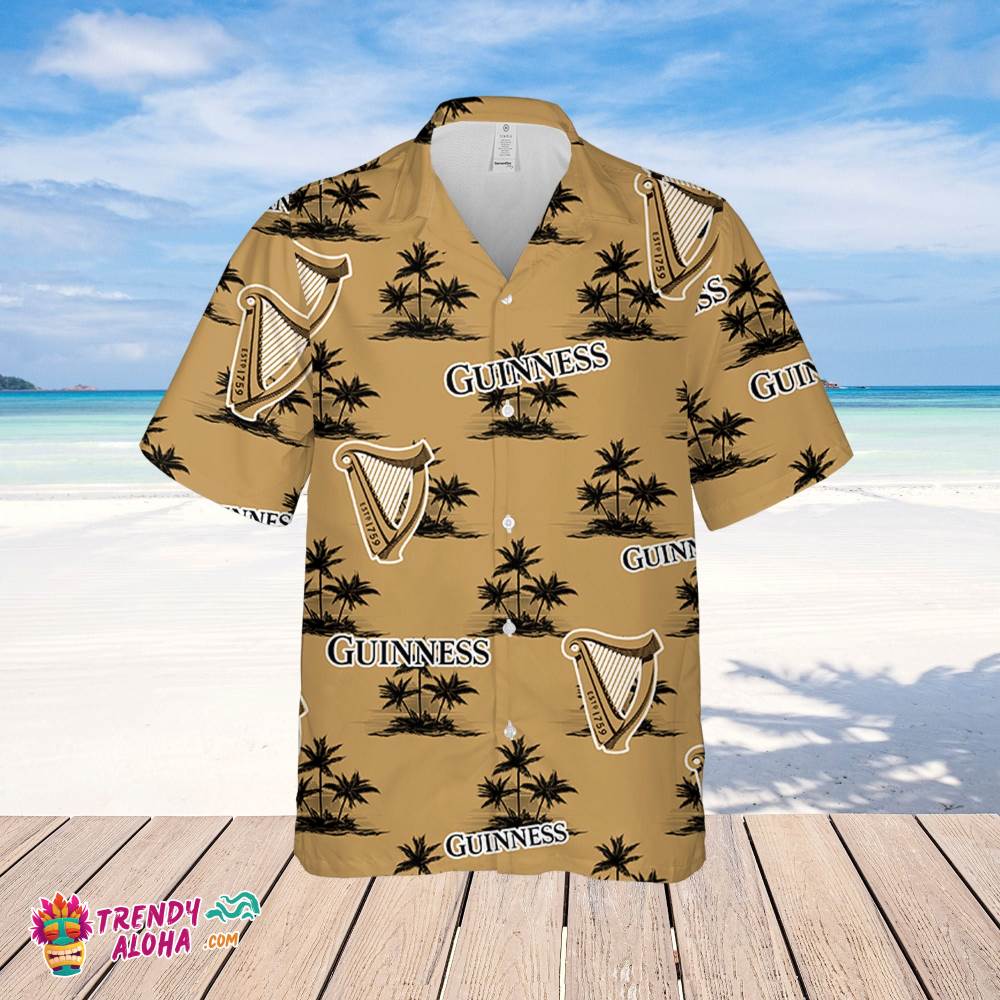 Guinness Hawaiian Coconut Island Pattern Hawaiian Beer Lover Shirt, Classic Flowers Beer Aloha Shirt