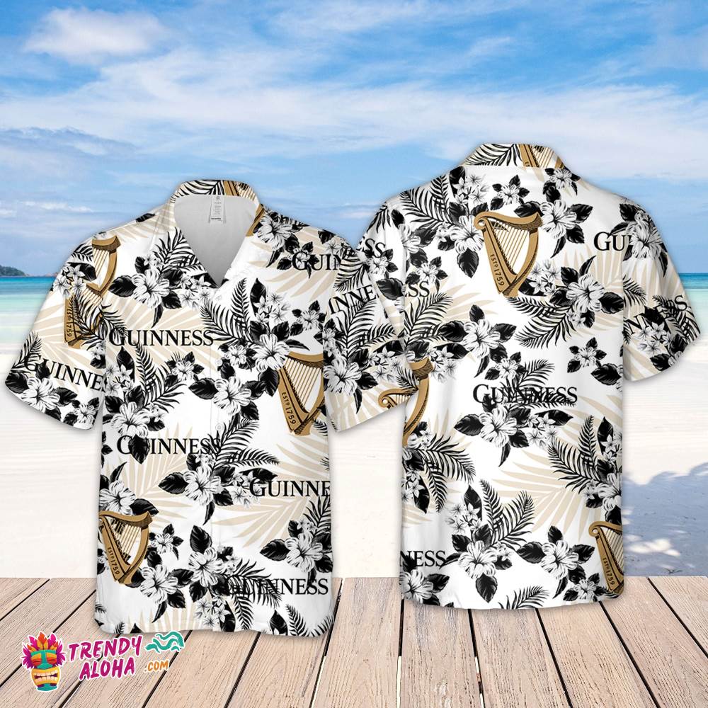 Guinness Hawaiian Flowers Pattern Shirt, Hawaiian Beer Lover Shirt, Classic Flowers Beer Aloha Shirt