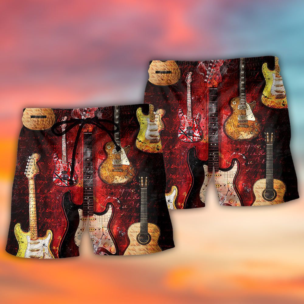 Guitar Abstract Halloween Guitar Art Style Trendy Aloha Hawaiian Beach Shorts