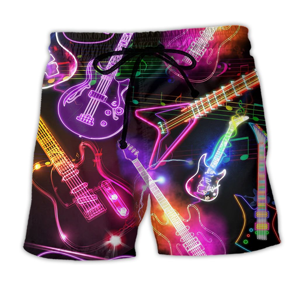 Guitar Amazing Neon Christmas Trendy Aloha Hawaiian Beach Shorts Guitar Amazing Neon Christmas Trendy Aloha Hawaiian Beach Shorts