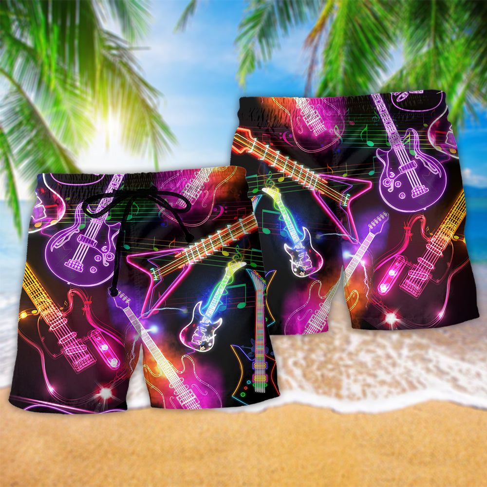 Guitar Amazing Neon Christmas Trendy Aloha Hawaiian Beach Shorts