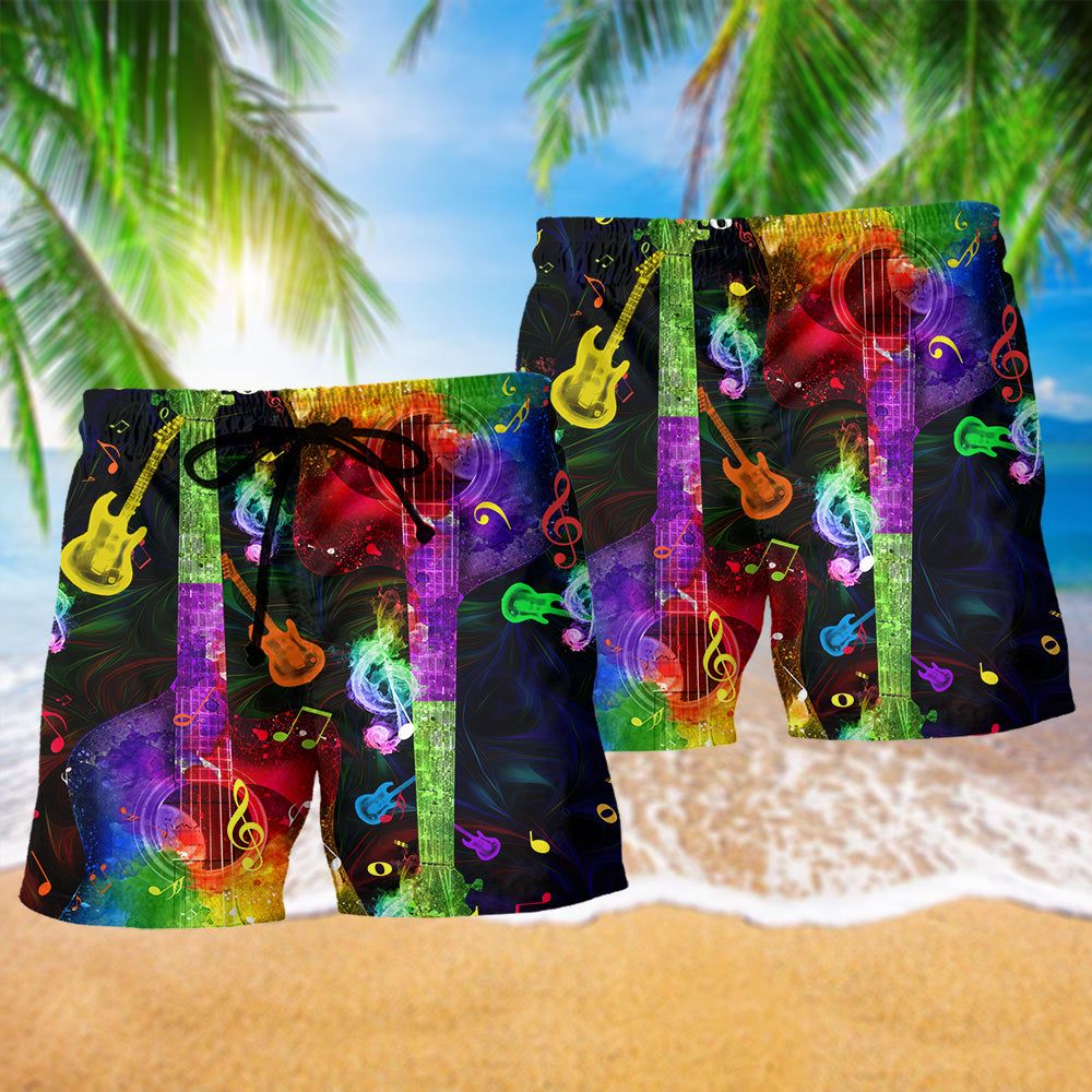Guitar Amazing Rainbow Music Trendy Aloha Hawaiian Beach Shorts