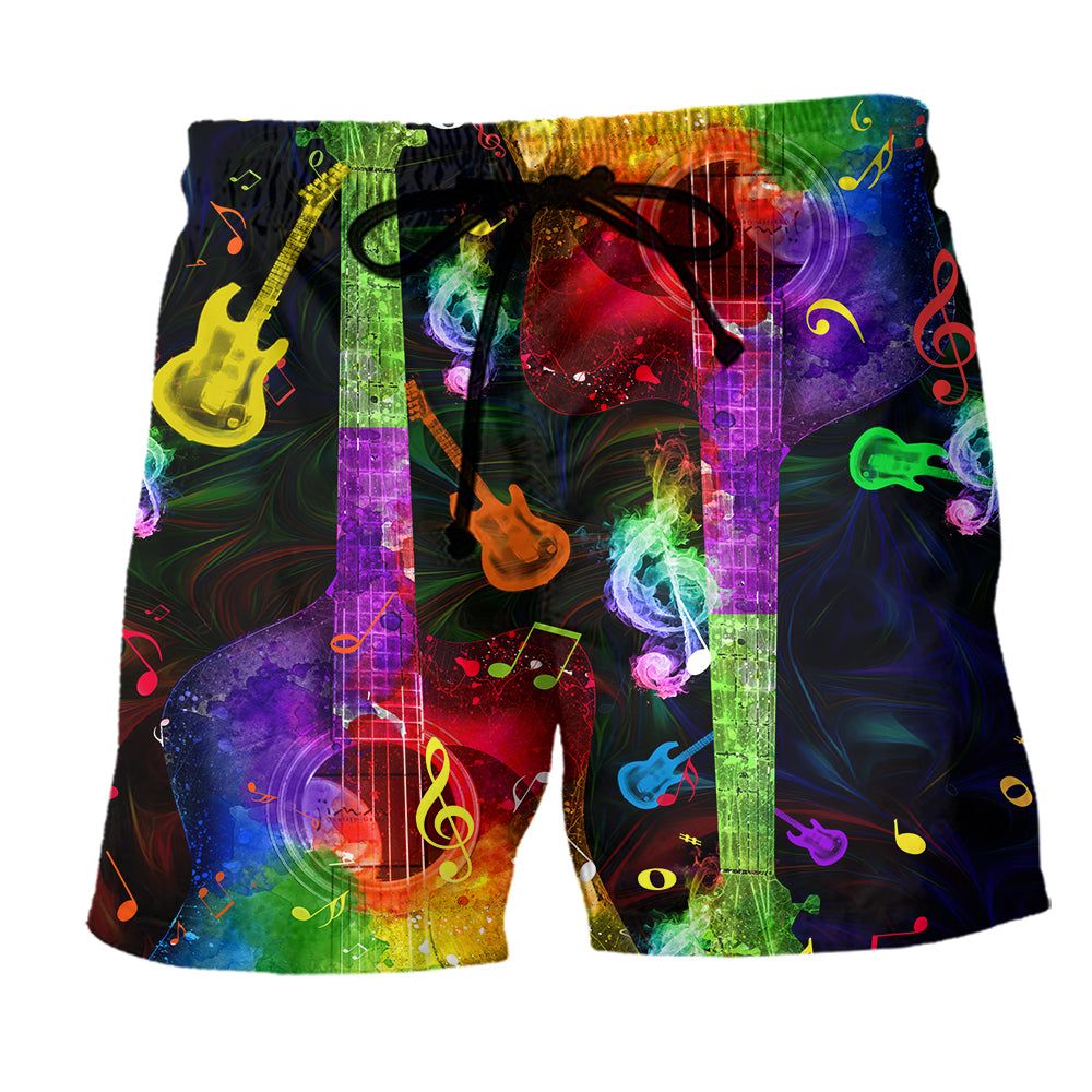 Guitar Amazing Rainbow Music Trendy Aloha Hawaiian Beach Shorts Guitar Amazing Rainbow Music Trendy Aloha Hawaiian Beach Shorts