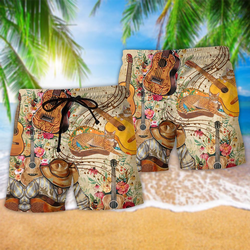 Guitar Are My Life Music Floral Trendy Aloha Hawaiian Beach Shorts