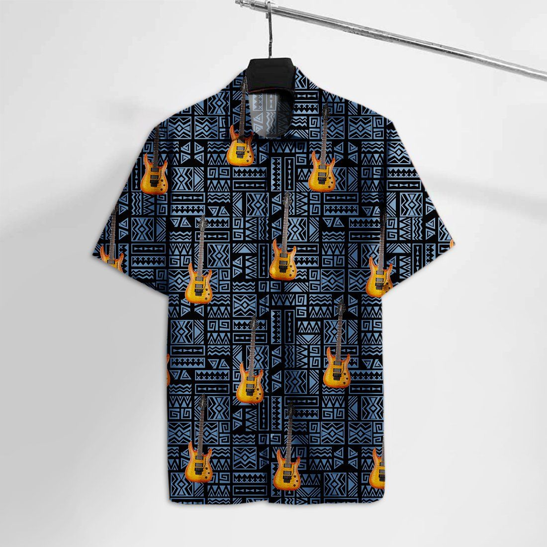 Guitar Hawaiian Shirt Music Electric Guitar Blue Pattern Hawaii Tshirt