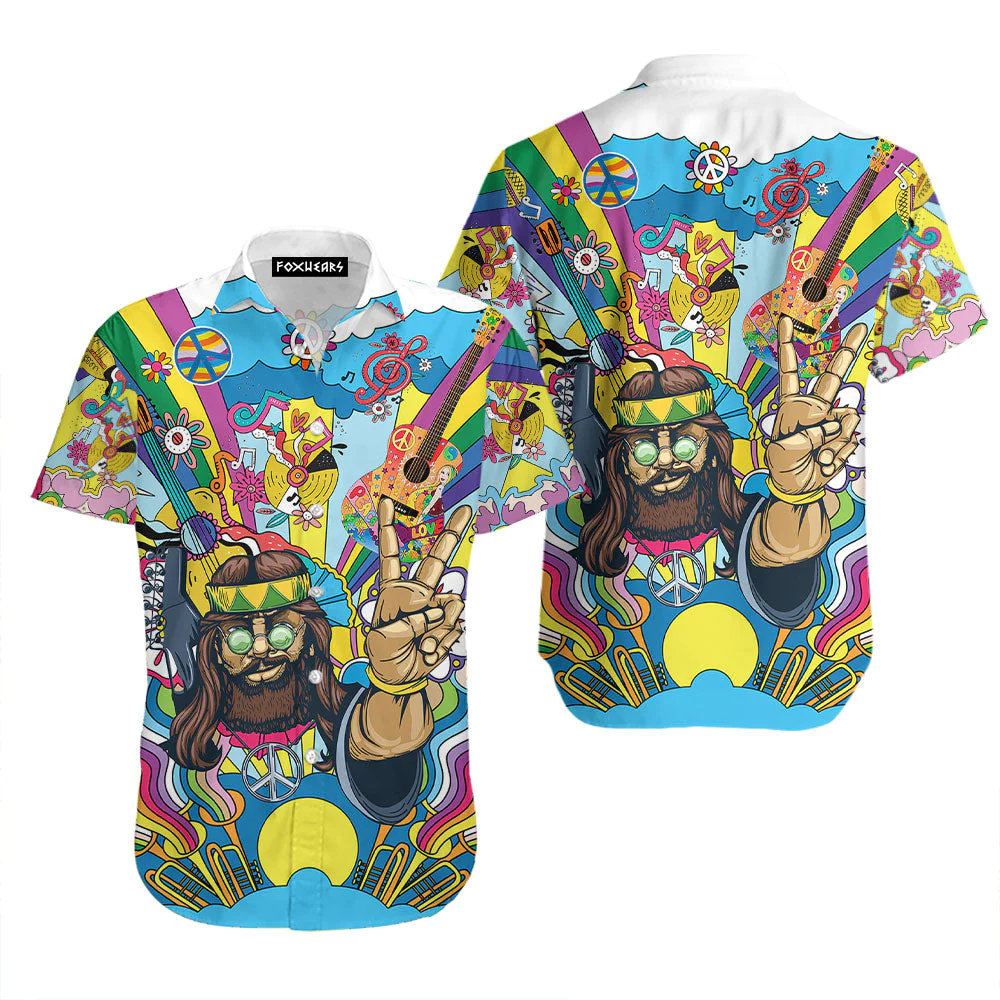 Guitar Hippie Hawaiian Shirt Aloha Shirt