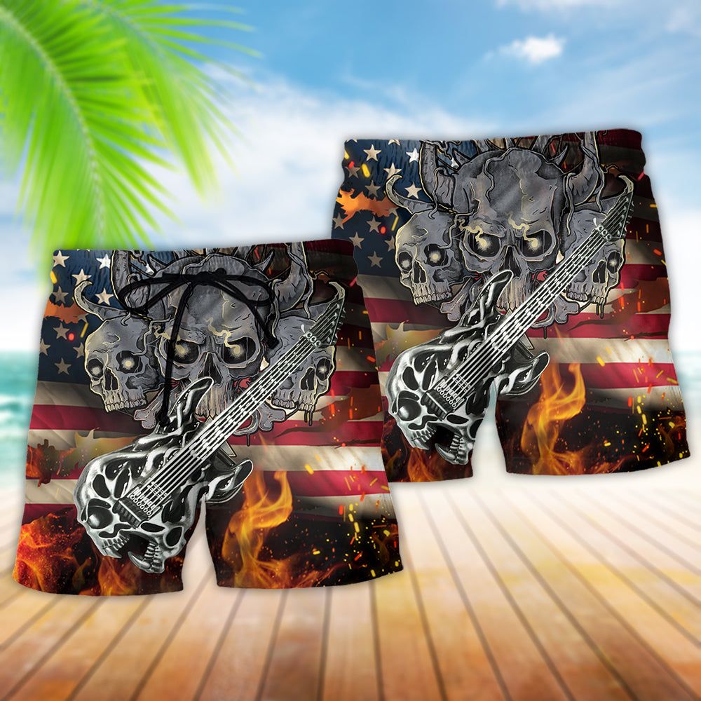 Guitar Independence Day America Trendy Aloha Hawaiian Beach Shorts