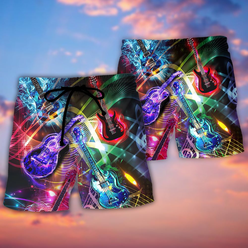 Guitar Is All You Need Neon Amazing Trendy Aloha Hawaiian Beach Shorts