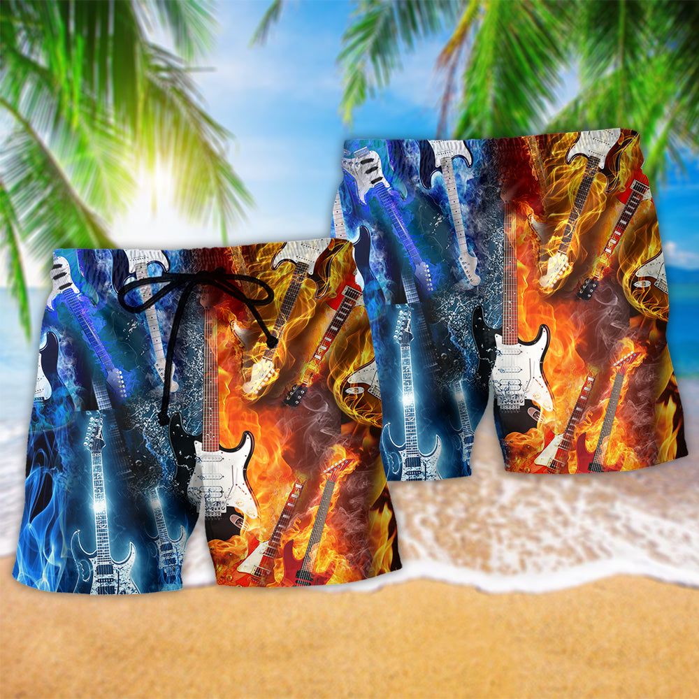 Guitar Is Therapy Music Is Life Trendy Aloha Hawaiian Beach Shorts