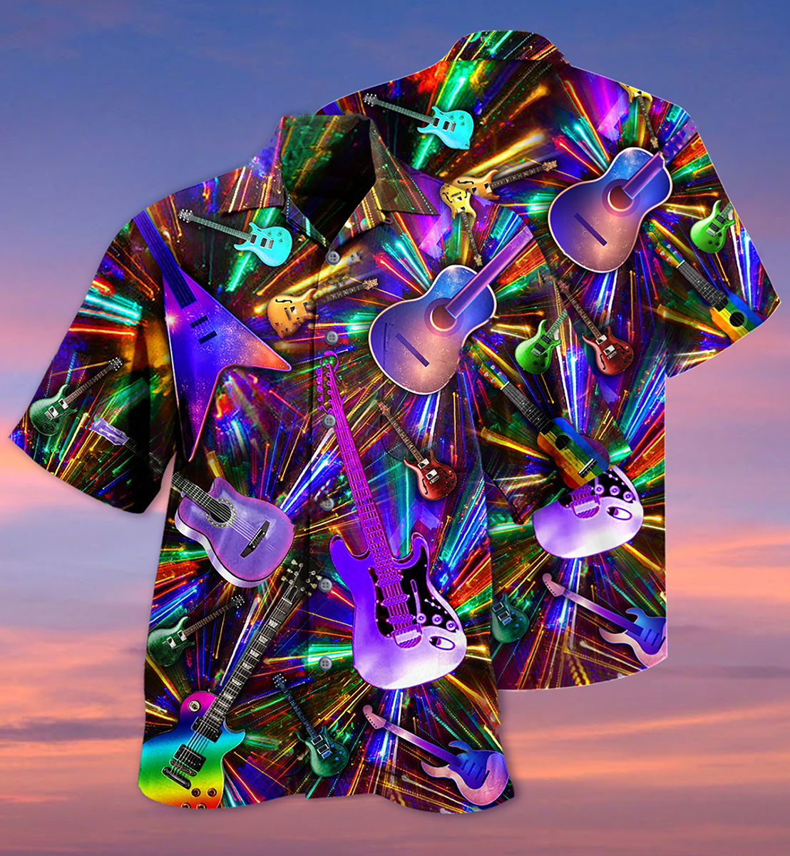 Guitar Love Neon Color Hawaiian Shirt