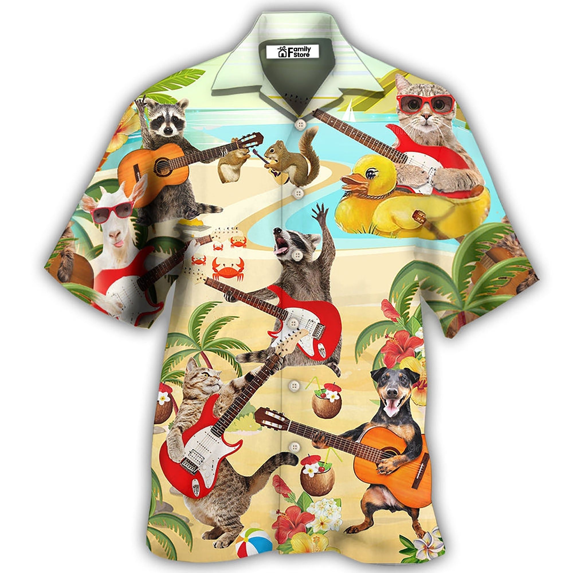 Guitar Music Animals With Flower Hawaiian Shirt Guitar Music Animals With Flower Hawaiian Shirt