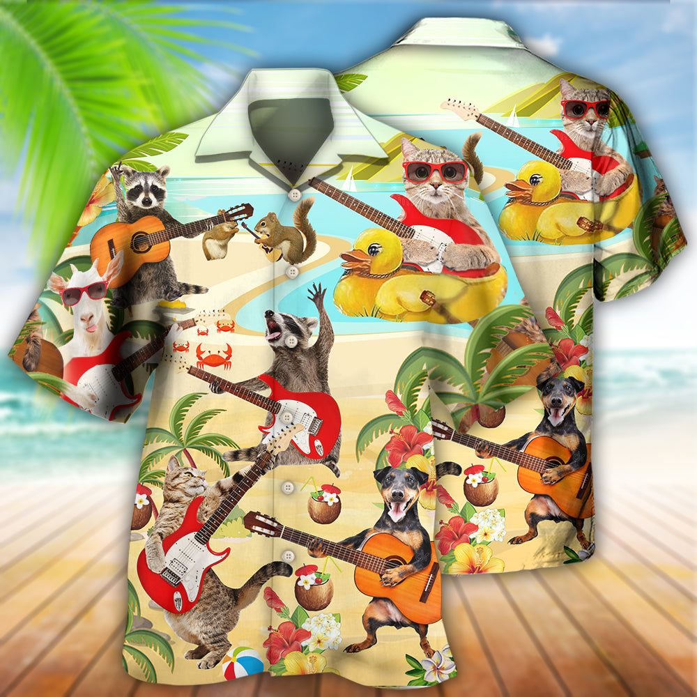 Guitar Music Animals With Flower Hawaiian Shirt