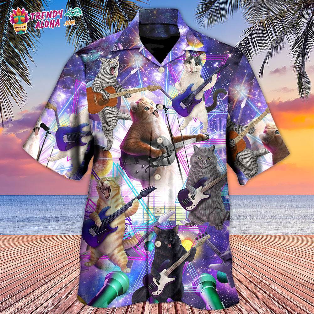 Guitar Music Cat Playing Guitar And Galaxy Hawaiian Shirt – Trendy Aloha