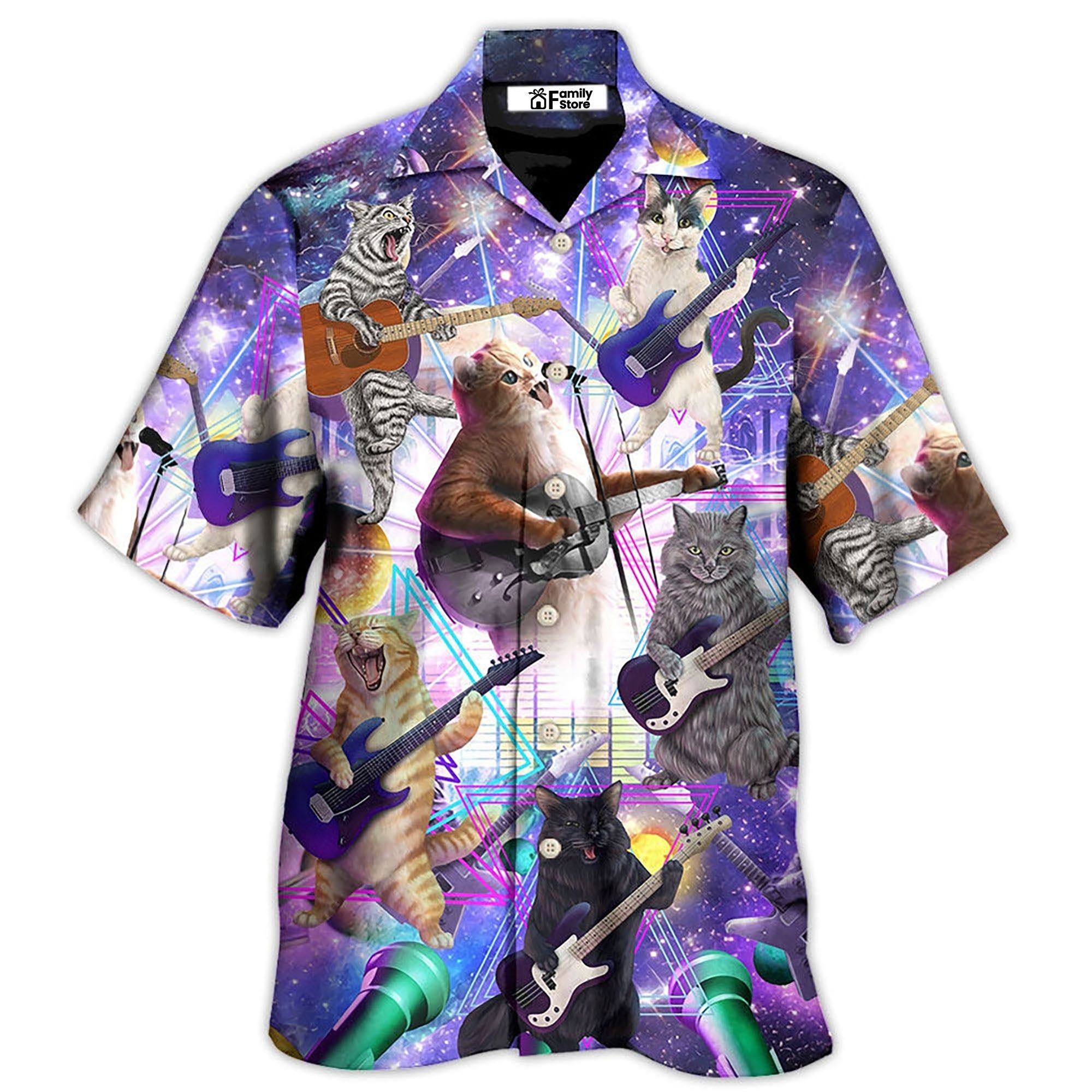 Guitar Music Cat Playing Guitar And Galaxy Hawaiian Shirt Guitar Music Cat Playing Guitar And Galaxy Hawaiian Shirt