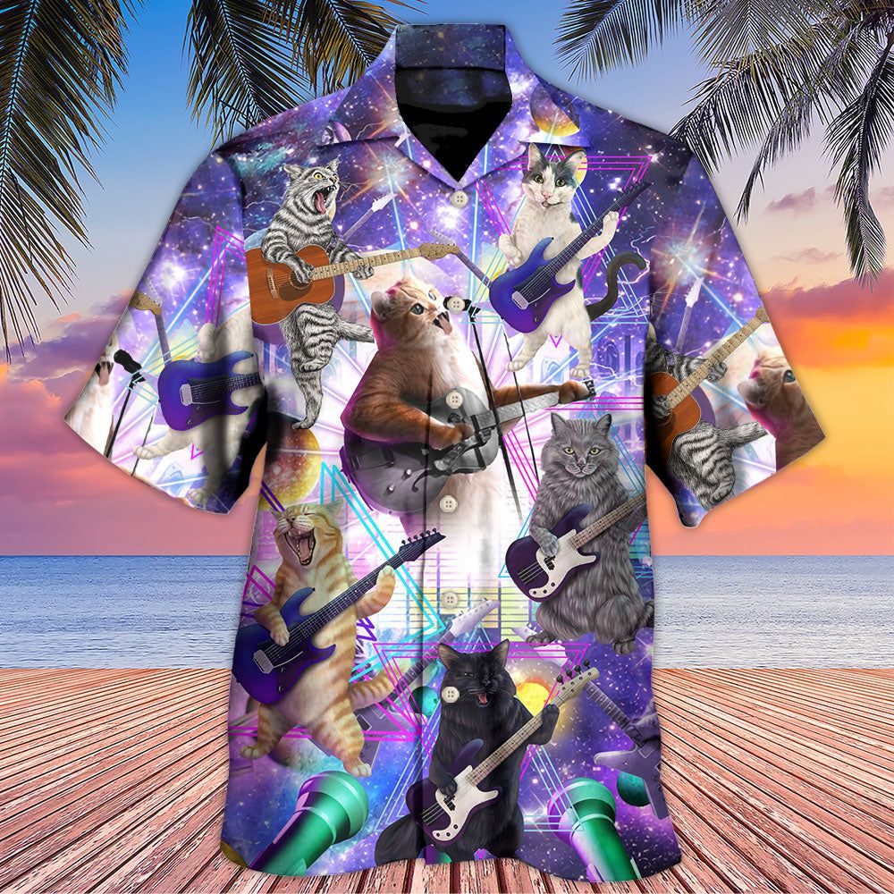 Guitar Music Cat Playing Guitar And Galaxy Hawaiian Shirt