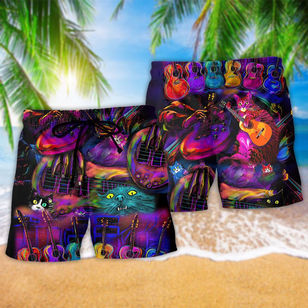 Guitar Music My Cats And I Play Guitars We Destroy Silent Trendy Aloha Hawaiian Beach Shorts