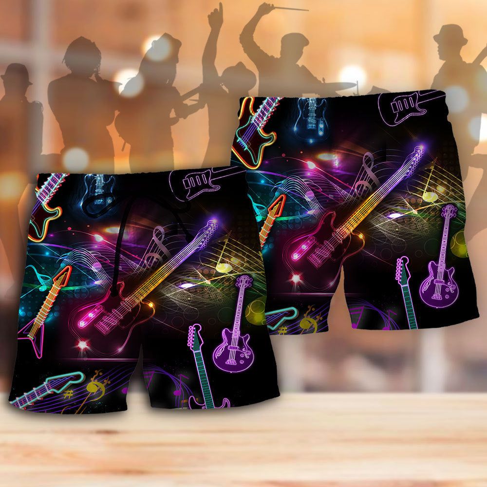 Guitar Neon Amazing Art Trendy Aloha Hawaiian Beach Shorts