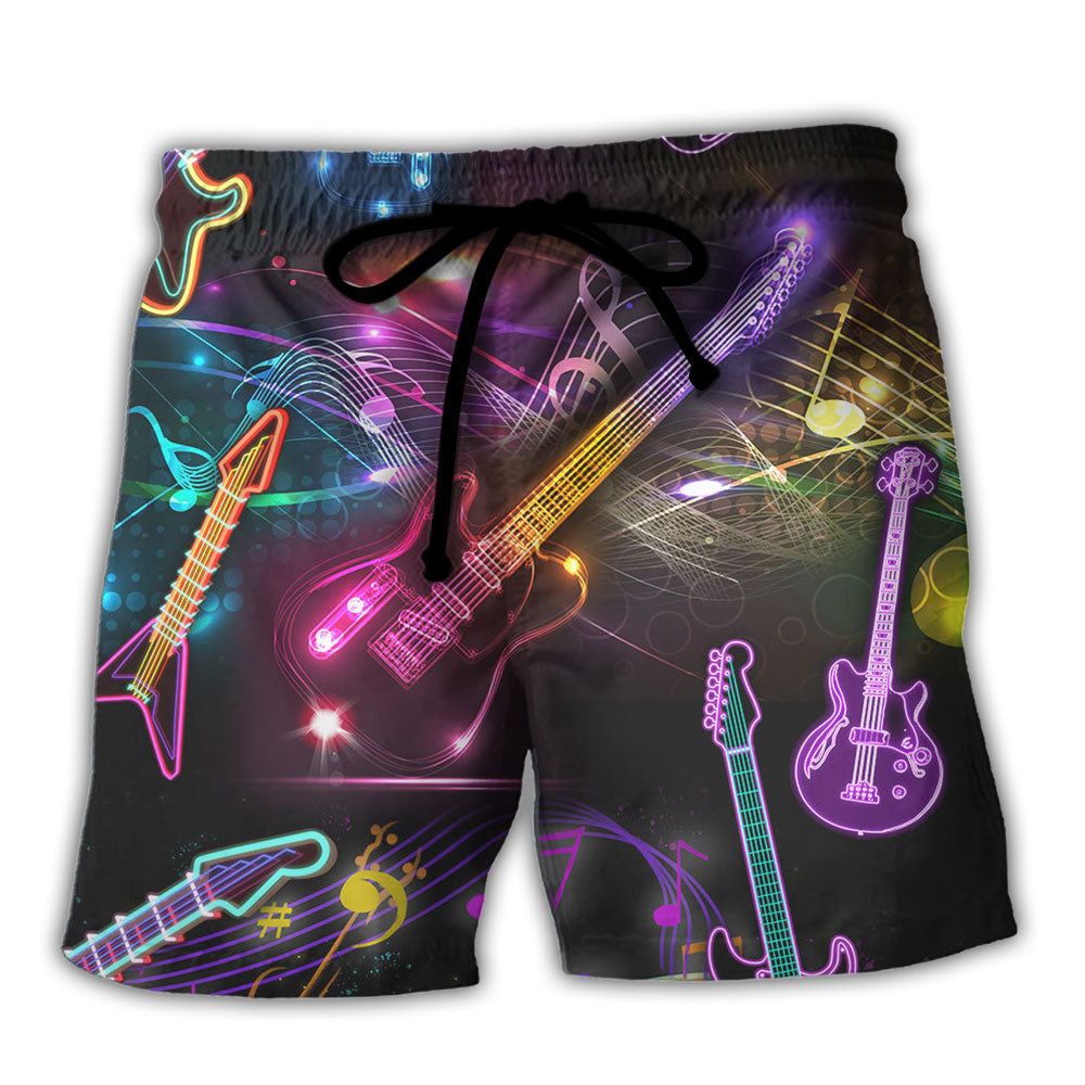 Guitar Neon Amazing Art Trendy Aloha Hawaiian Beach Shorts Guitar Neon Amazing Art Trendy Aloha Hawaiian Beach Shorts