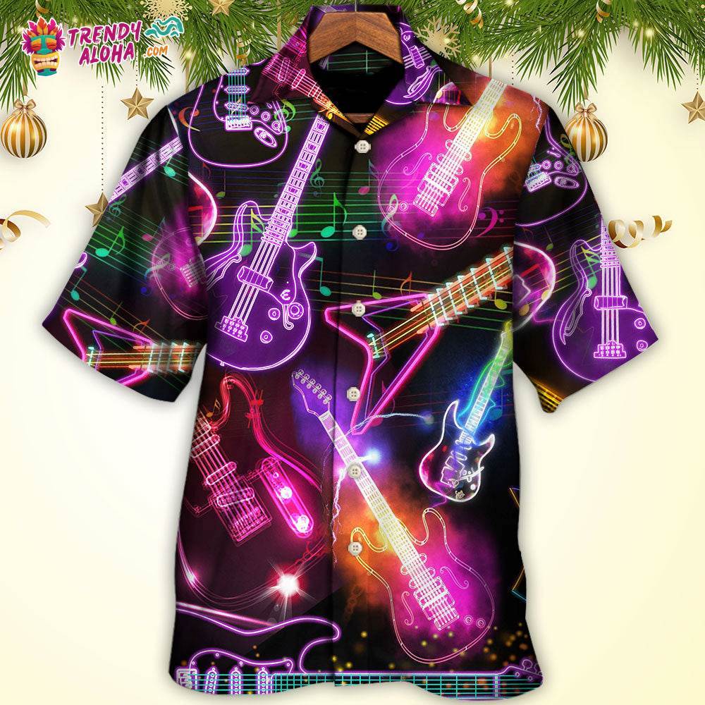 Guitar Neon Amazing Christmas Hawaiian Shirt – Trendy Aloha
