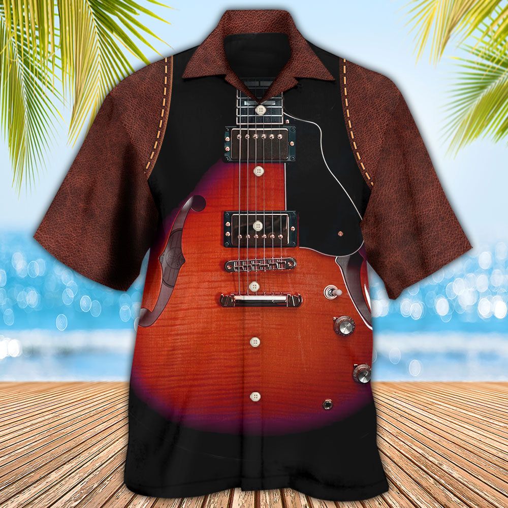 Guitar Red Vintage Leather Hawaiian Shirt