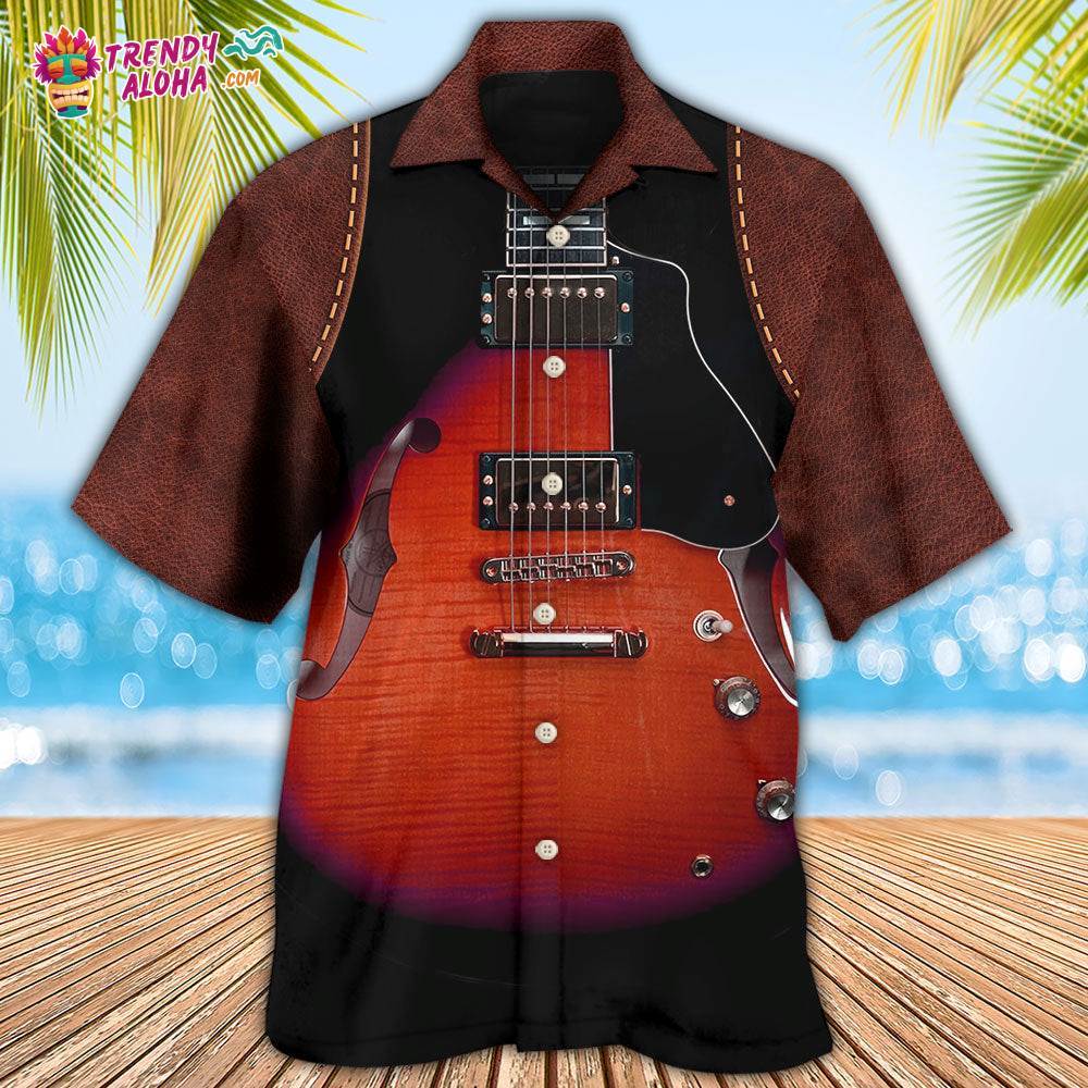Guitar Red Vintage Leather Hawaiian Shirt – Trendy Aloha