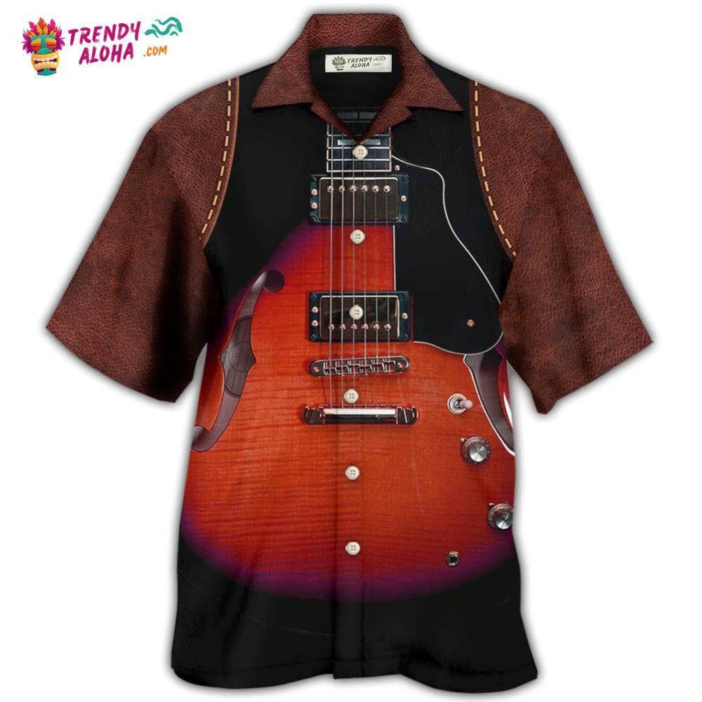Guitar Red Vintage Leather Hawaiian Shirt Trendy Aloha Trendy Aloha