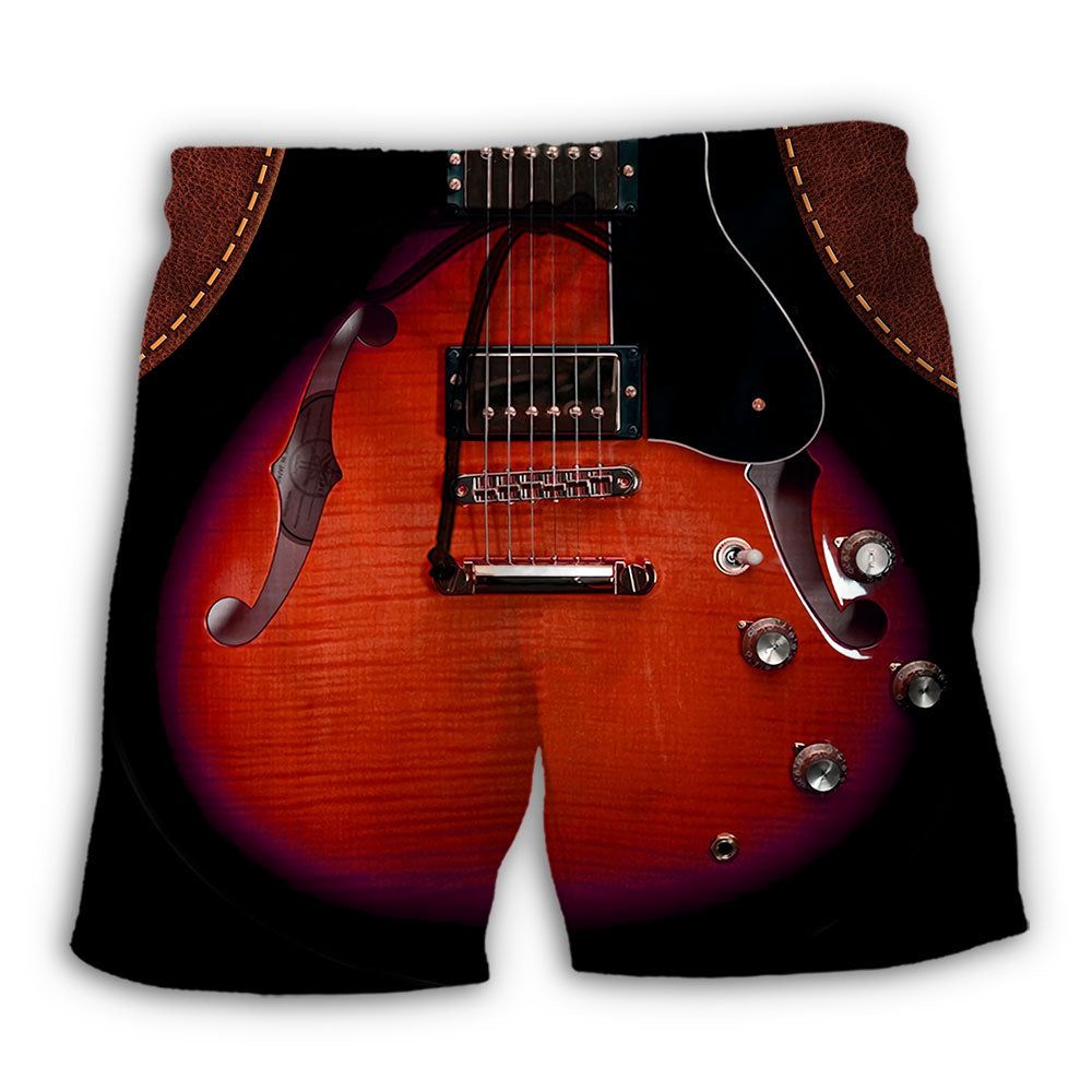 Guitar Red Vintage Leather Trendy Aloha Hawaiian Beach Shorts Guitar Red Vintage Leather Trendy Aloha Hawaiian Beach Shorts